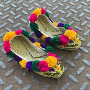 Handmade Khusa New Born Shoes Pom Pom Genuine Leather Khussa Size 0-6mo